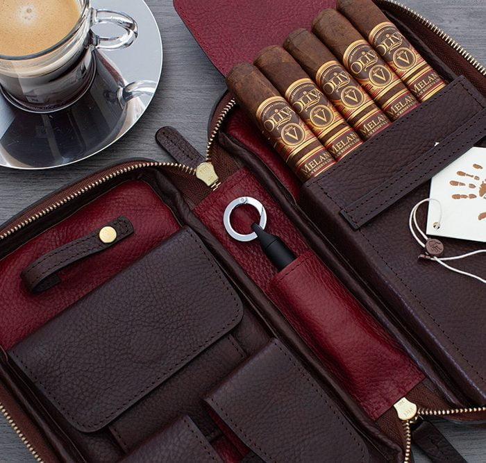 Sierra Maestra Brown and Burgundy Handmade Leather Cigar Organiser