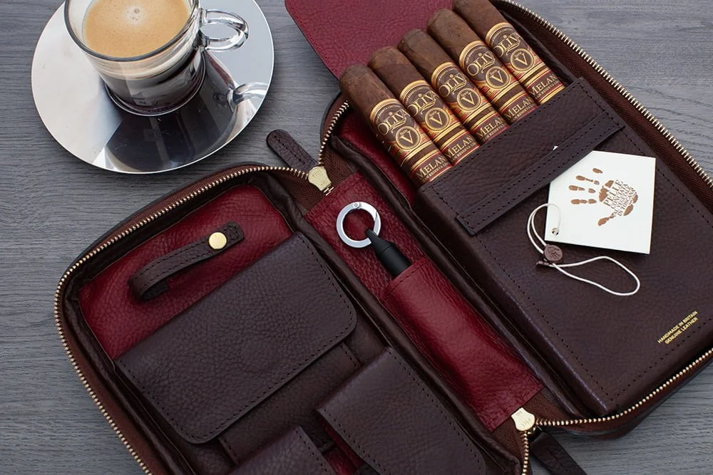 Sierra Maestra Brown and Burgundy Handmade Leather Cigar Organiser