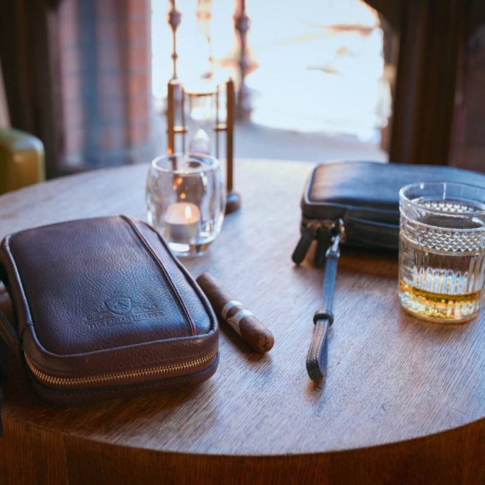 Sierra Maestra Brown and Burgundy Handmade Leather Cigar Organiser