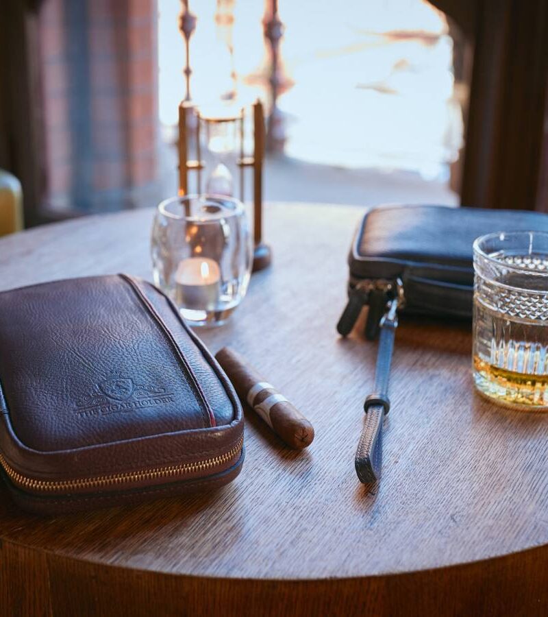 Sierra Maestra Brown and Burgundy Handmade Leather Cigar Organiser