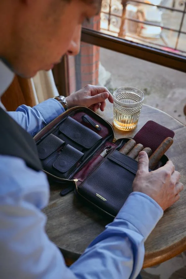 Sierra Maestra Brown and Burgundy Handmade Leather Cigar Organiser