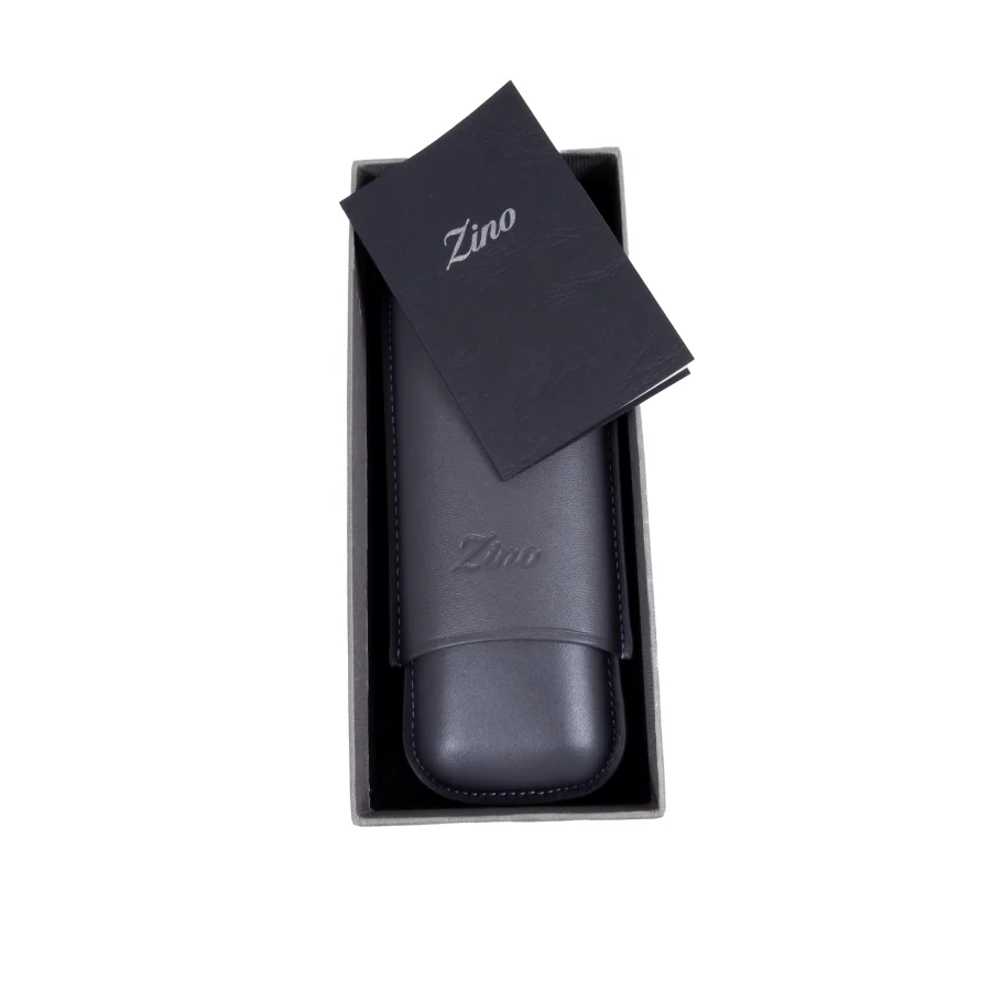 Zino Leather Cigar Case R2 Grey with Cyan