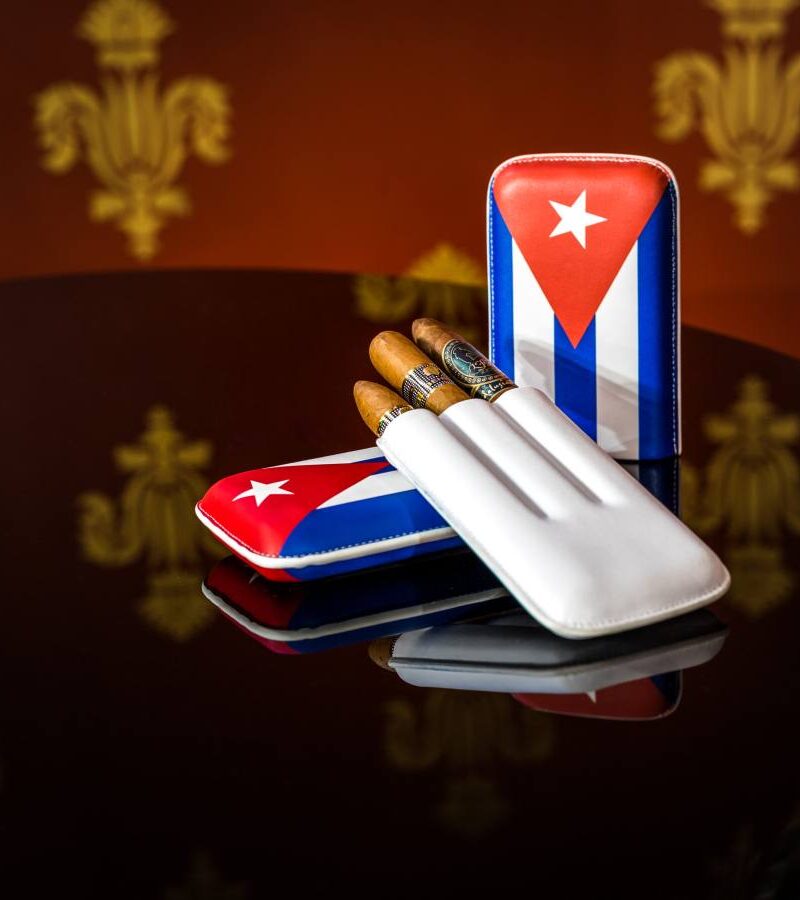 Cuban Flag Leather Cigar Travel Case
