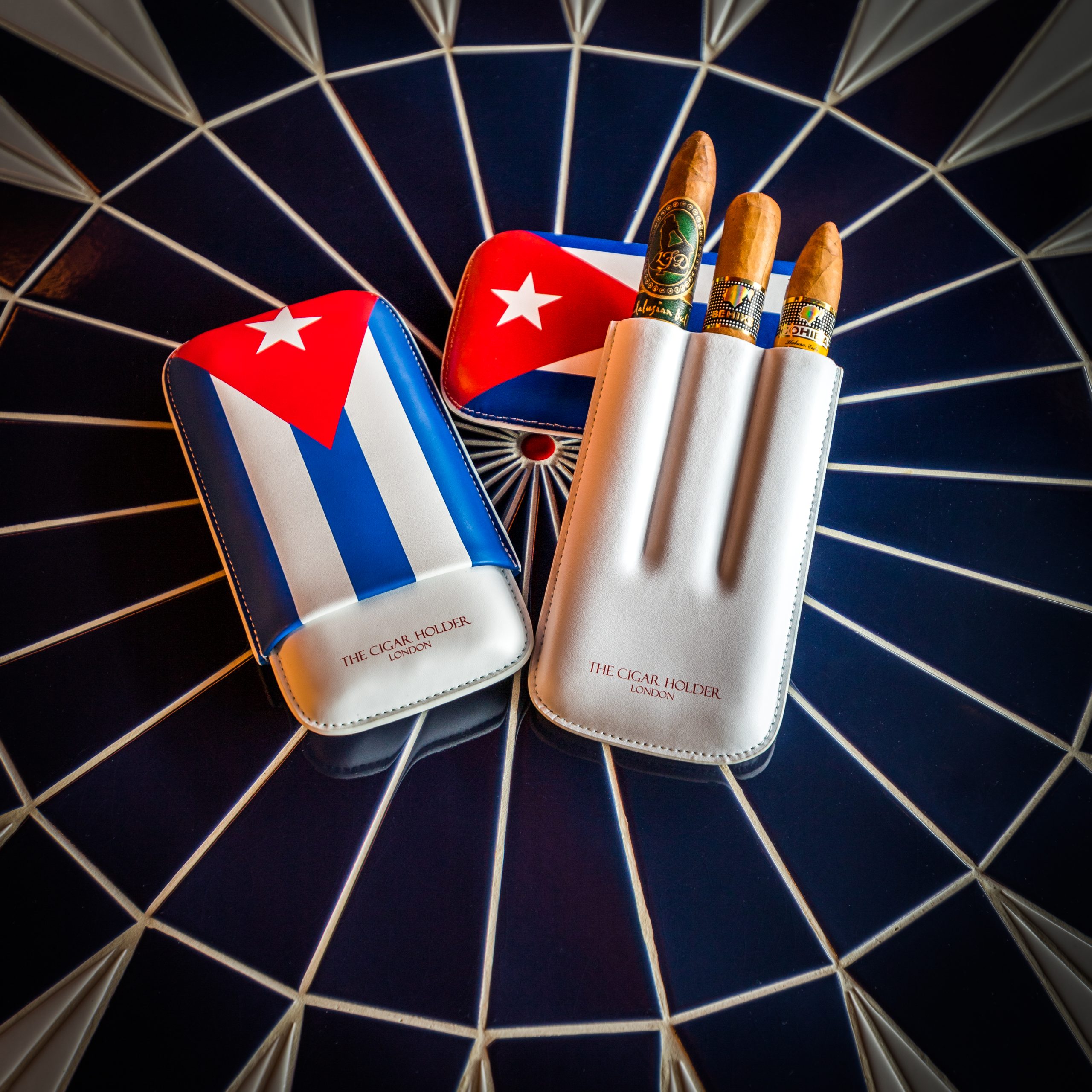 Cuban Flag Leather Cigar Travel Case