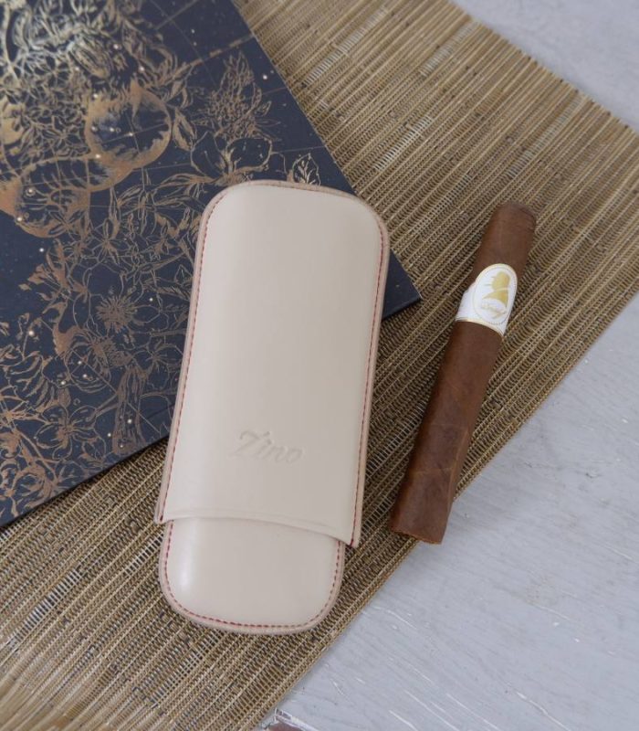 Zino Leather Cigar Case R2 Beige with Red